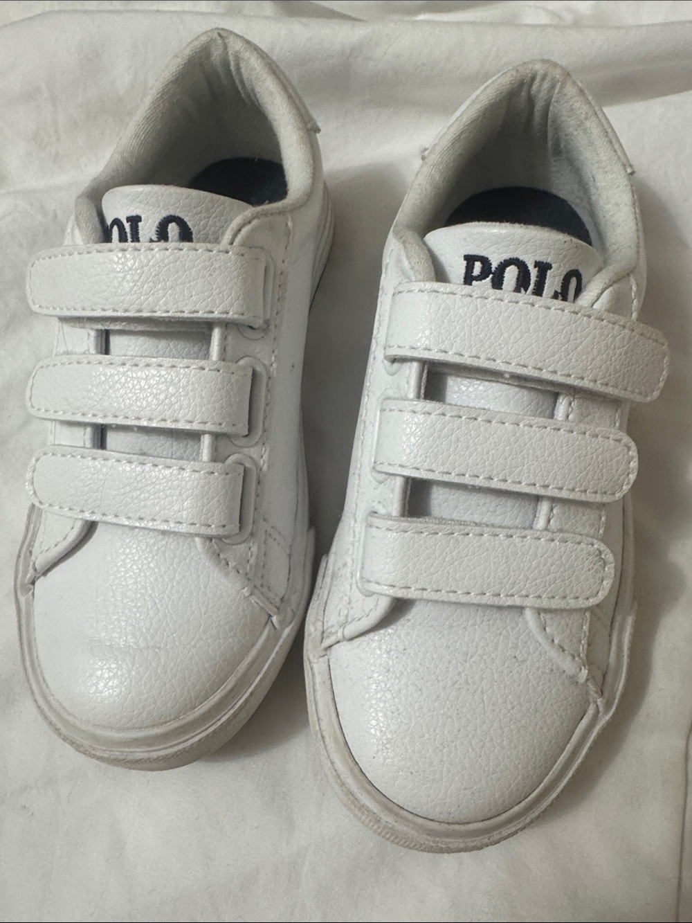 Polo by Ralph Lauren White Kids Triple-Strap Sneakers with Navy Logo